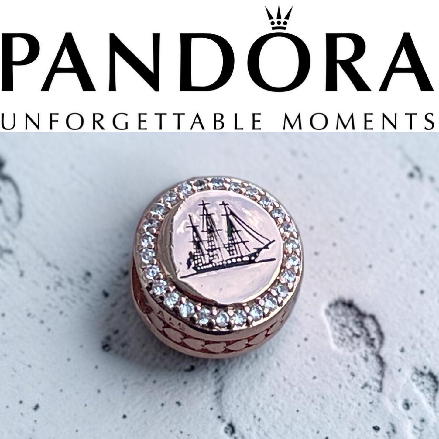 Pandora Boston Massachusetts State Exclusive Rose Gold Iconic Ship Signet Travel Charm