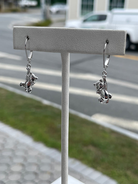 925 Sterling Silver Playful Cat Dangle Earrings