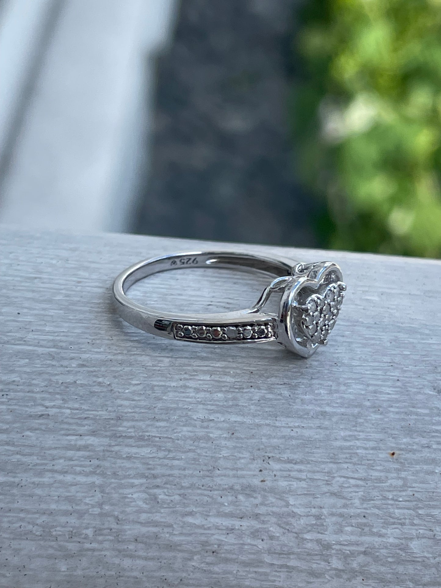 925 Sterling Silver Natural Diamond Heart Ring Size 7