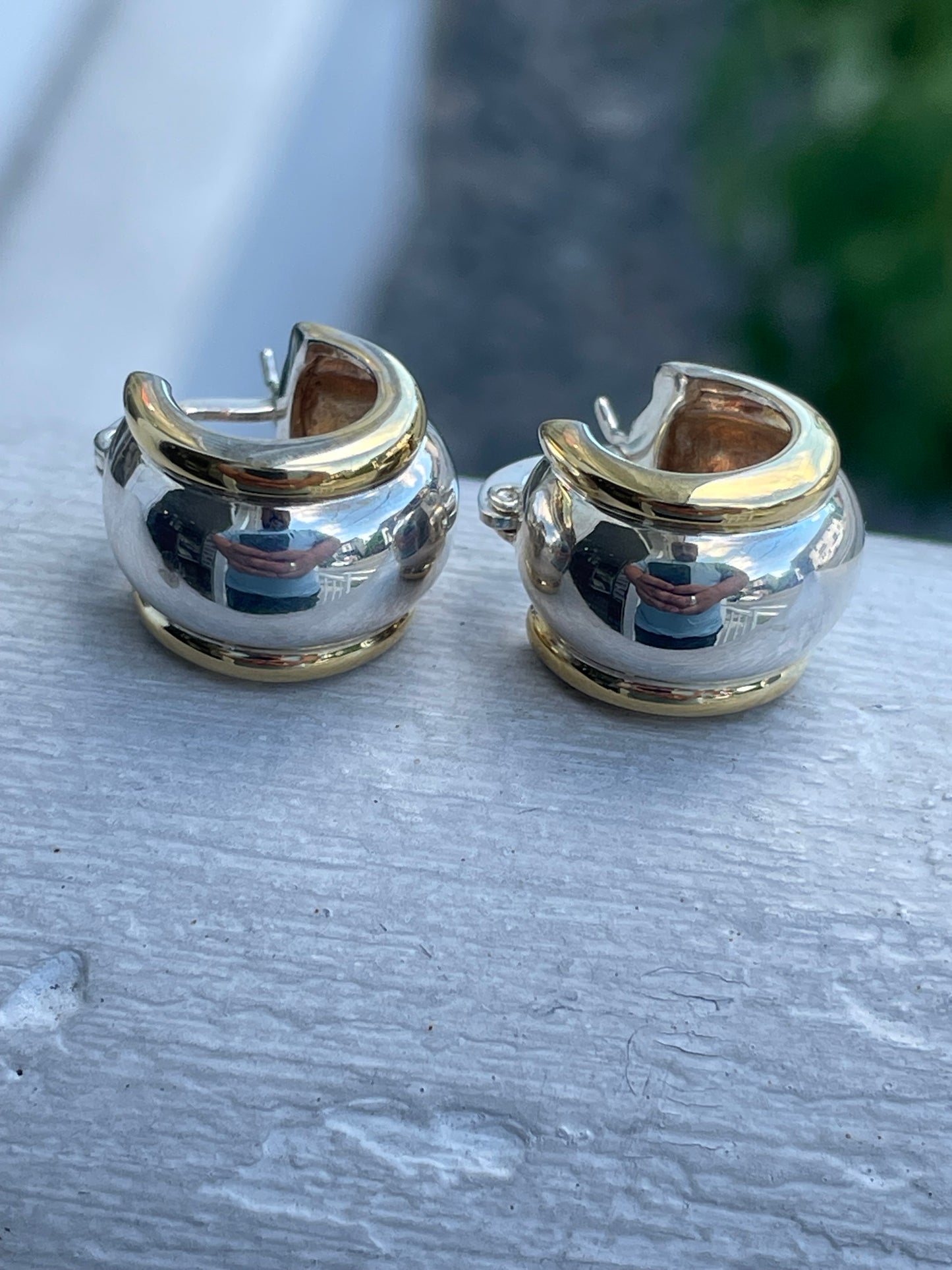 925 Sterling Silver 2tone Vermeil Thick Huggie Hoop Earrings