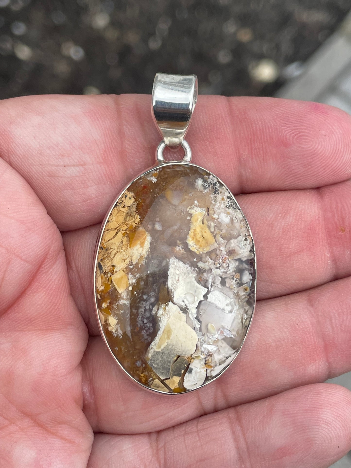 925 Sterling Silver Epoxy Resin Concrete Flakes Oval Pendant