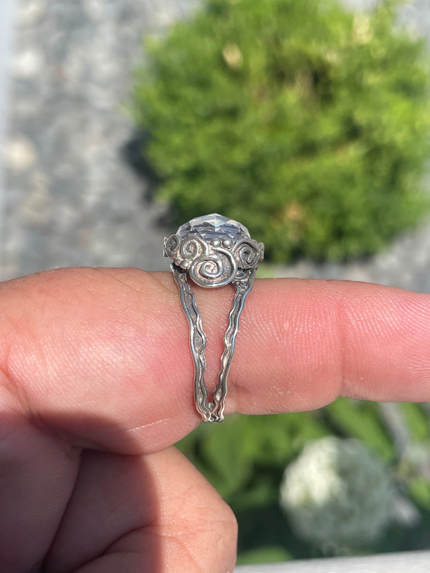 925 Sterling Silver Large Clear Quartz Crystal Ring Size 10