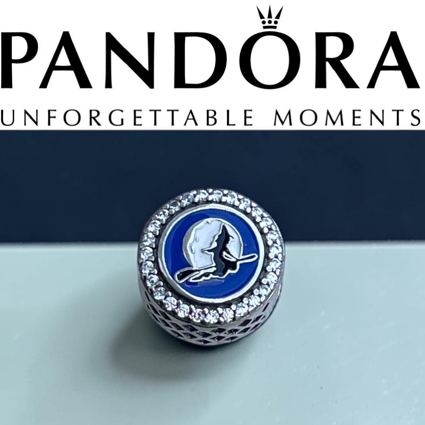 Pandora Salem Massachusetts Bewitched Witch on the Broomstick Moonlight Round Travel Charm