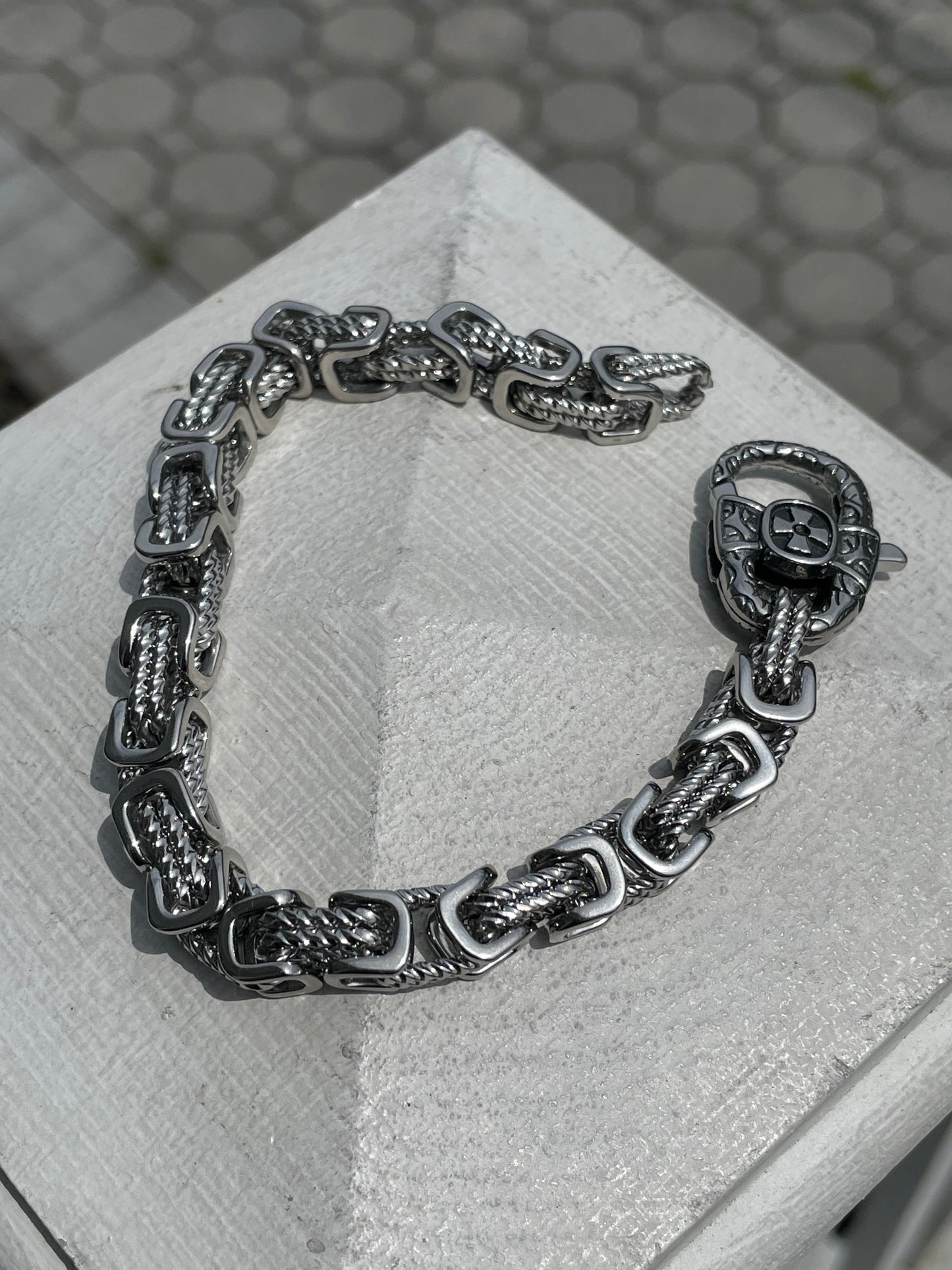 Stainless Steel Iron Cross Link Bracelet 8.5”