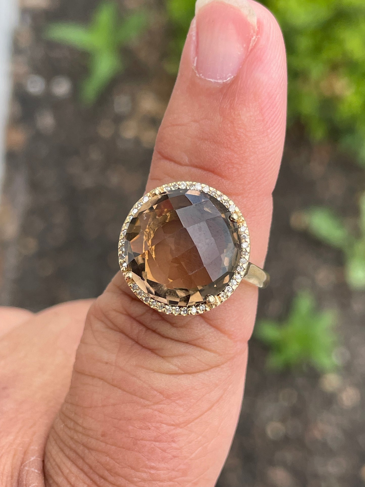 14k Gold Smoky Quartz & Diamond Ring Size 8.5