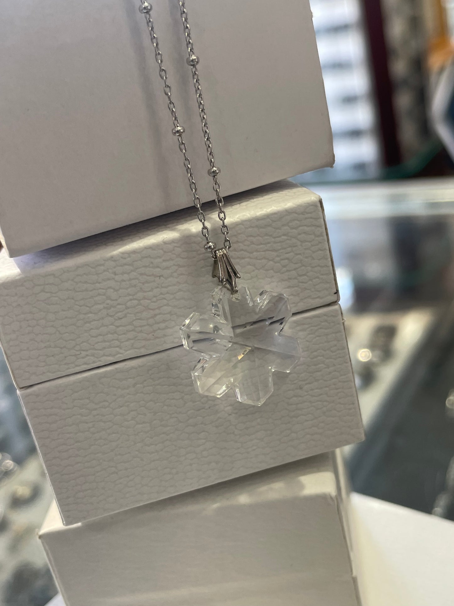 925 Sterling Silver Crystal Snowflake Necklace 18”