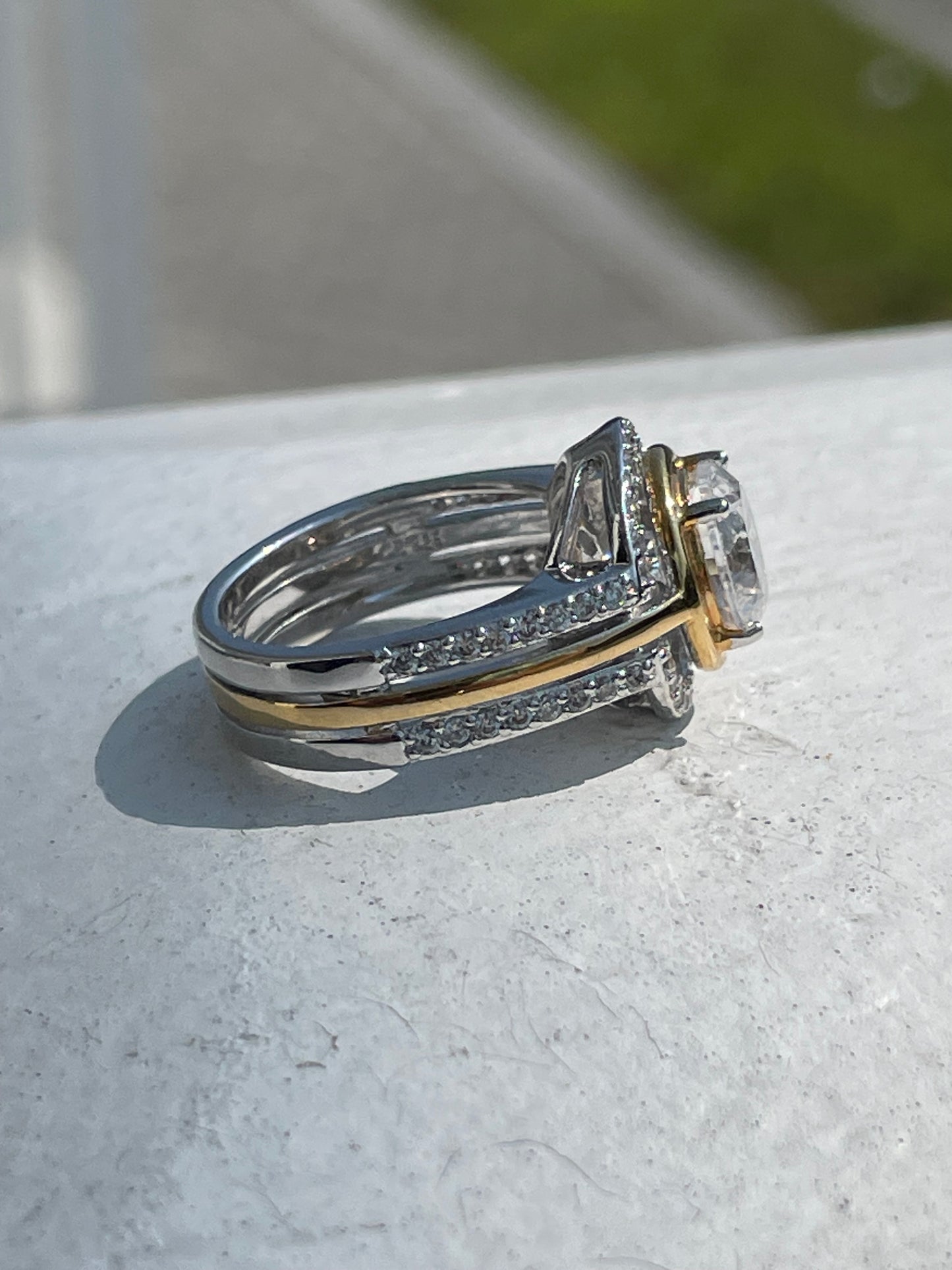 925 Sterling Silver & Vermeil 2tone Large Cz Insert Ring with Halo