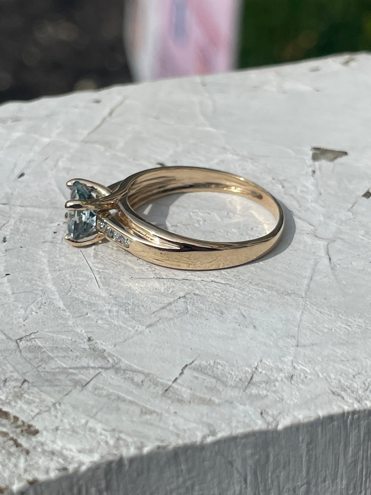 14k Gold Aquamarine & Diamond Solitaire Ring