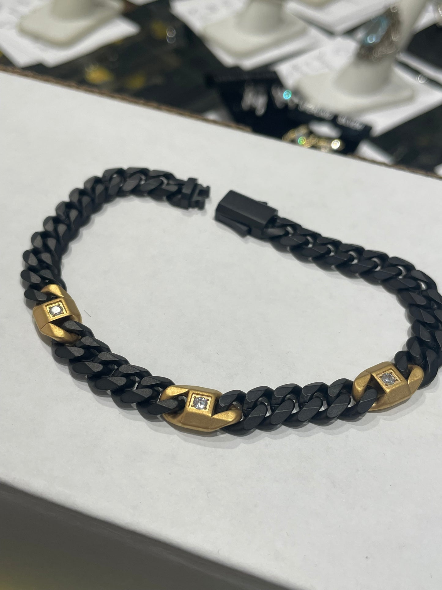 Stainless Steel Black & Gold Color Curb Link Bracelet