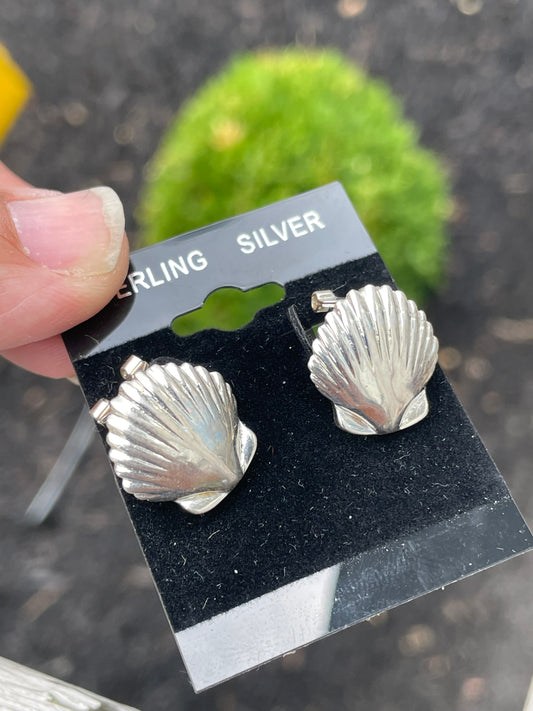 925 Sterling Silver Seashell Earrings ~ Omega Back Closures