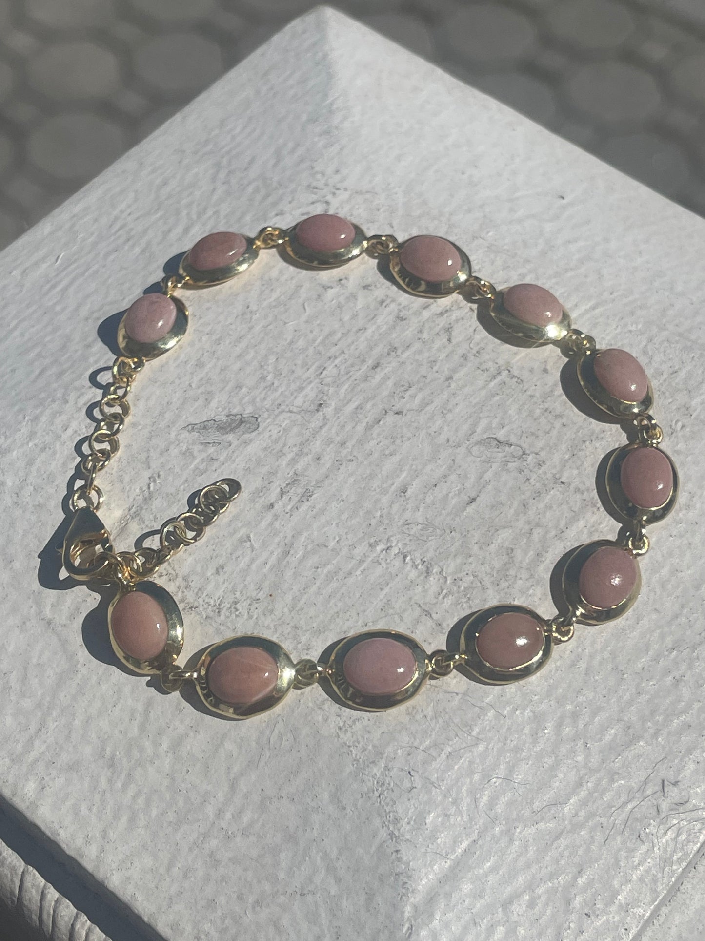 925 Sterling Silver Vermeil Natural Rhodonite Stone Bracelet