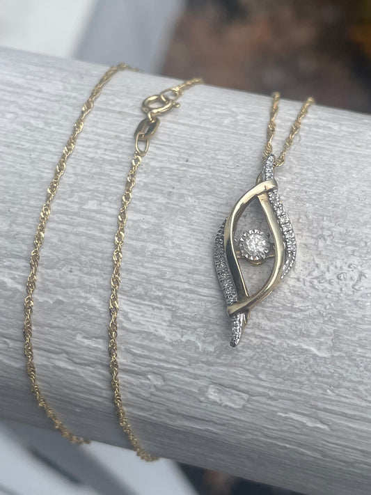 10k Gold Floating Diamond Infinity Necklace 18”