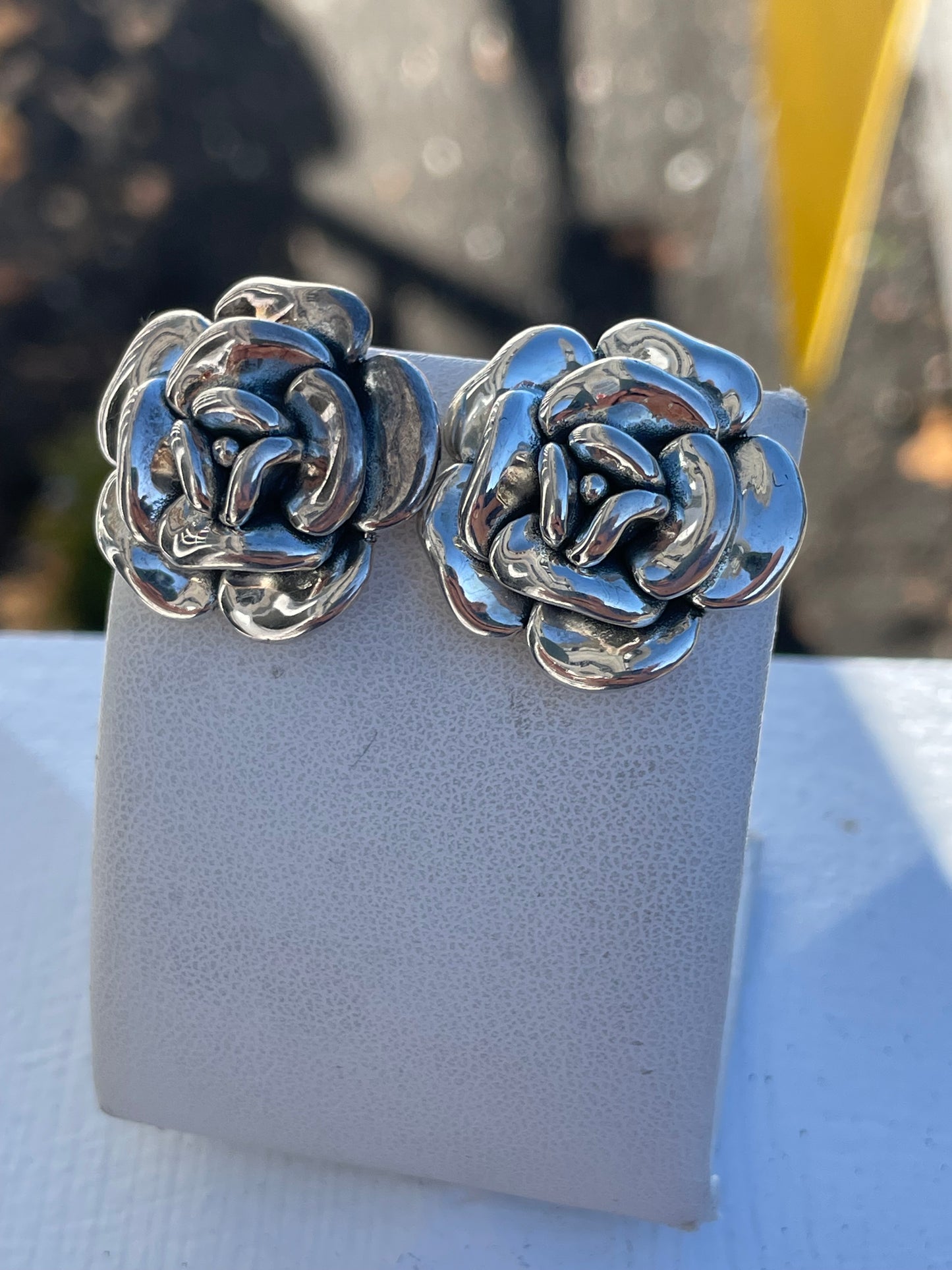 925 Sterling Silver Puffy Rose Flower Earrings