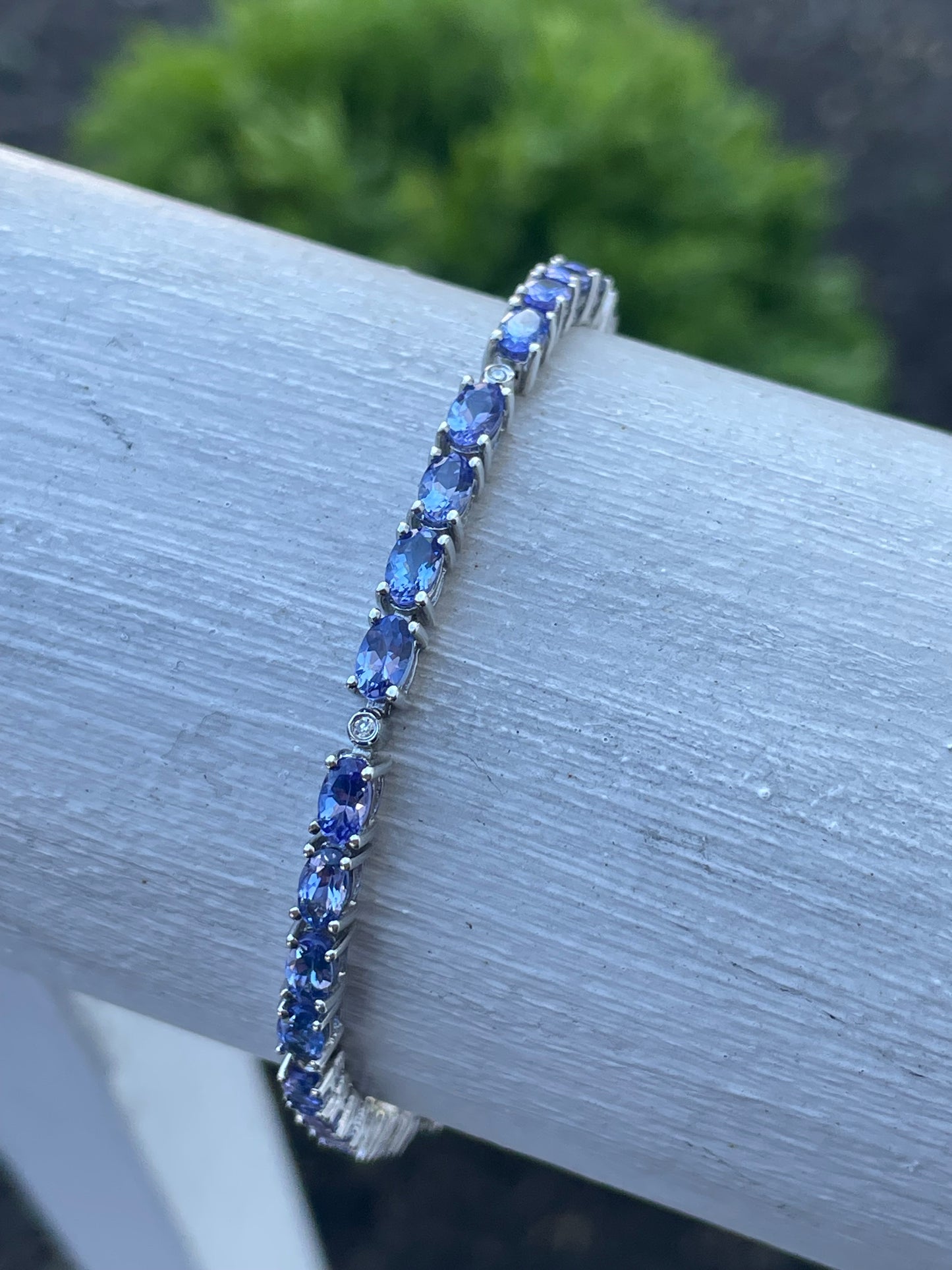 925 Silver Natural Tanzanite & Diamond Tennis Bracelet 7.5”
