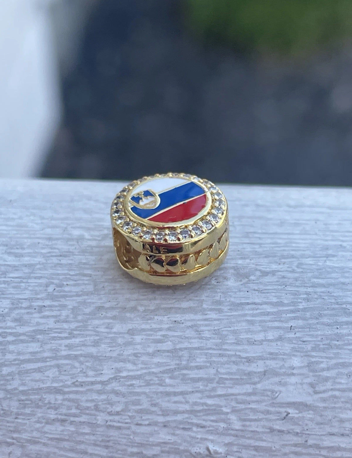 Pandora Slovenia Exclusive Country Flag Round Signet Gold Shine Charm