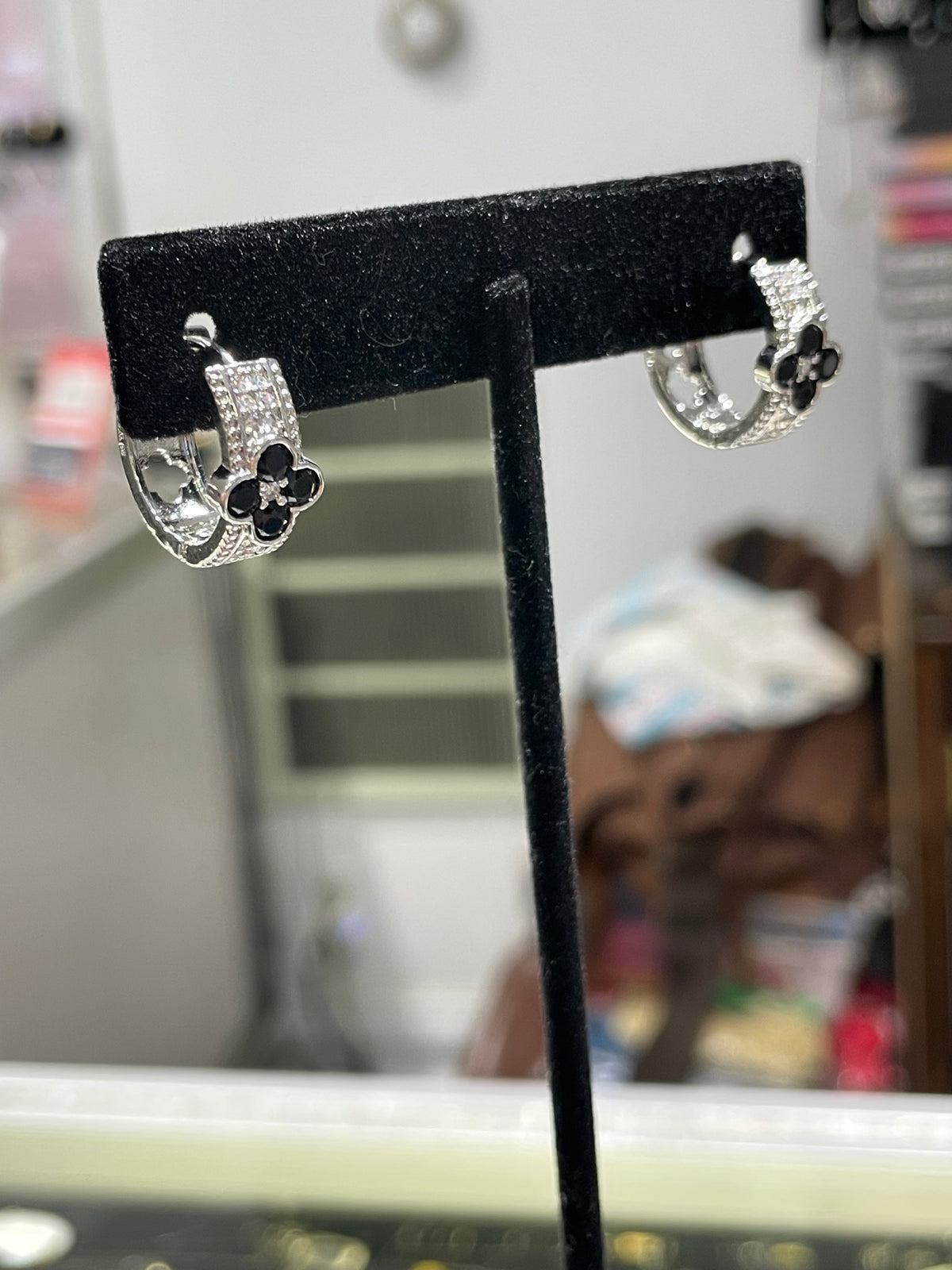 Silver Tone Thick Huggie Quatrefoil Clover Hoop Earrings
