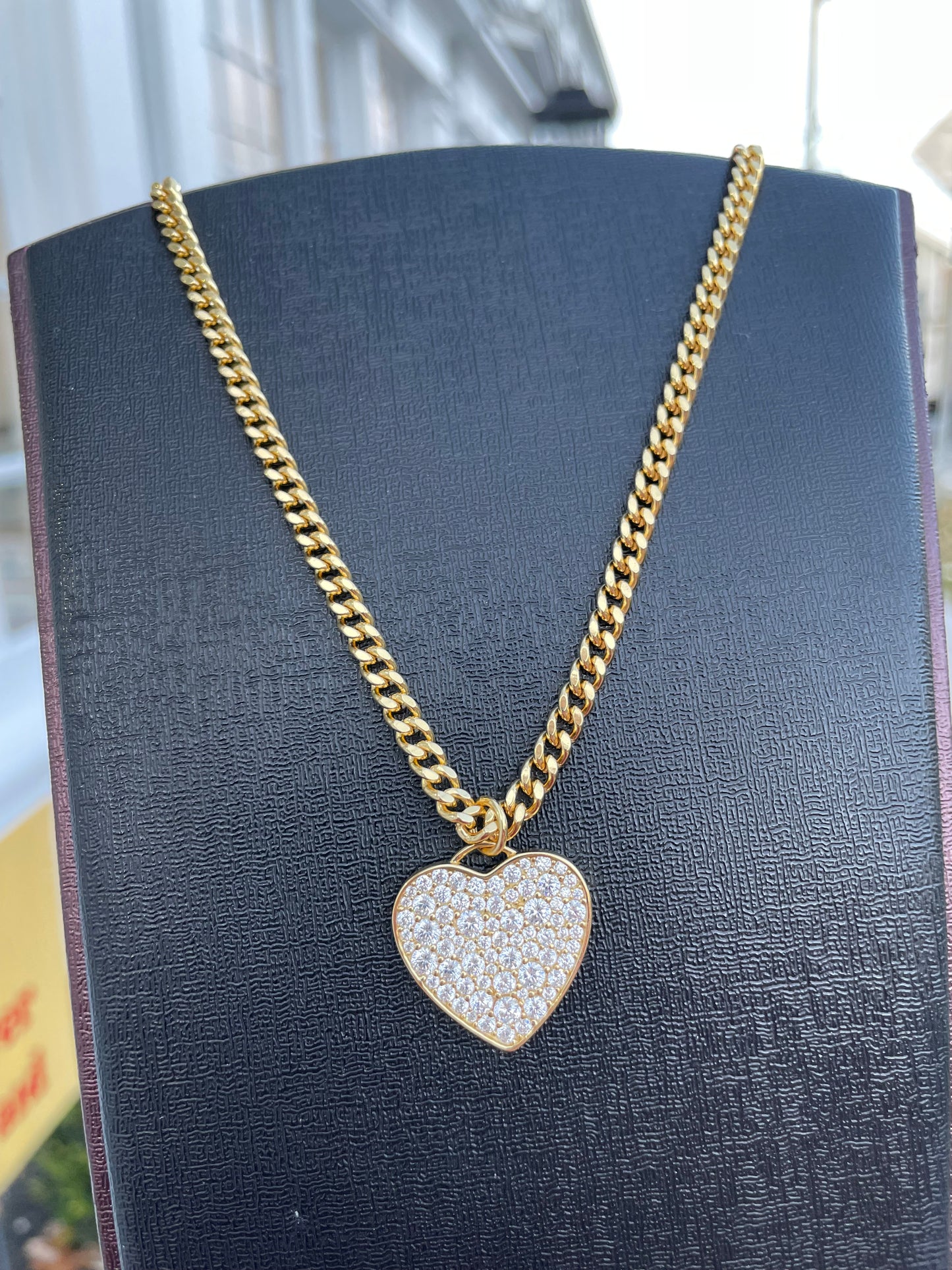 925 Sterling Silver Solid Miami Cuban Link Necklace with Pave Cz Signet Heart Pendant