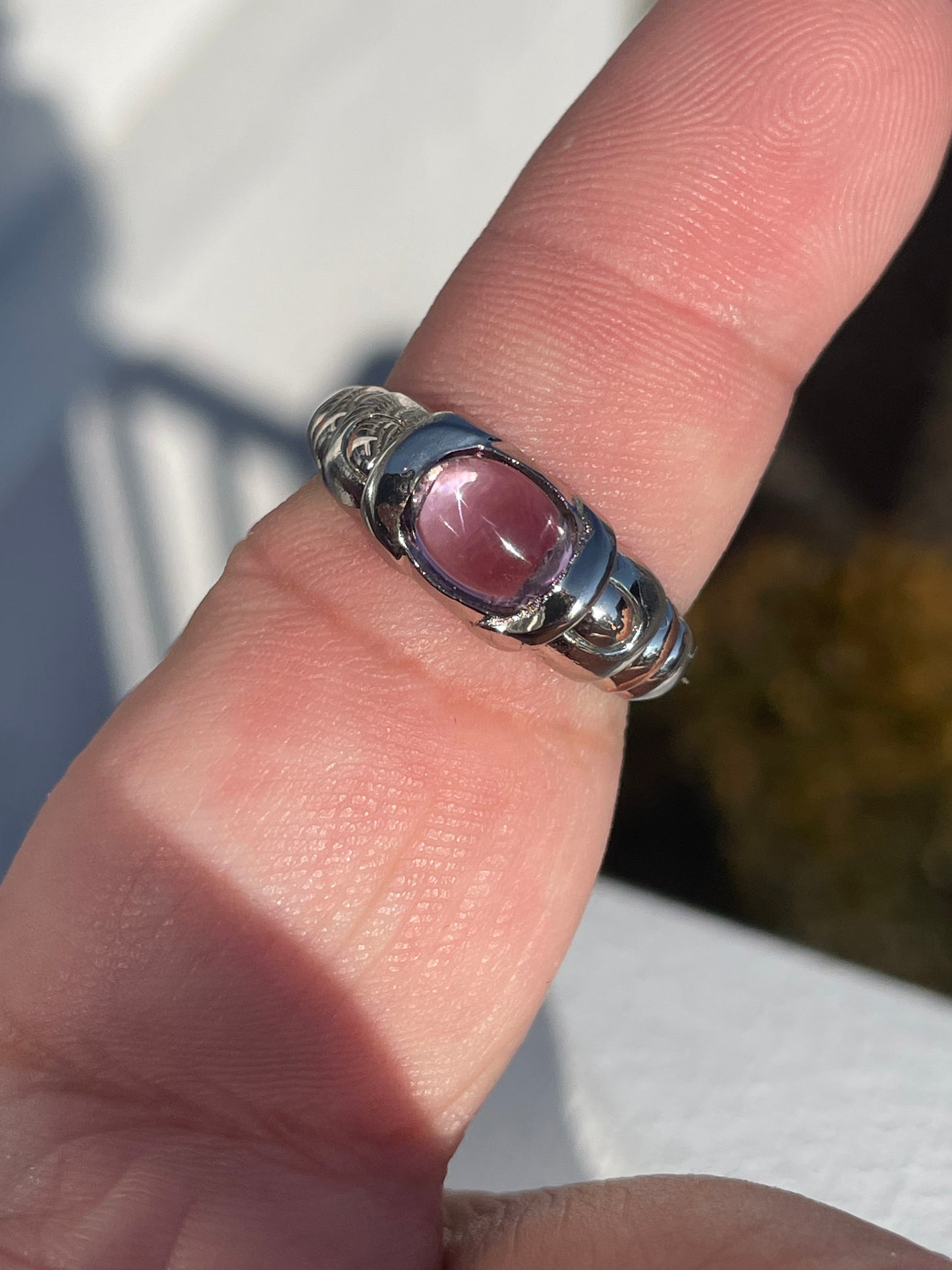 925 Sterling Silver Cabochon Amethyst Solitaire Ring Size 8.75