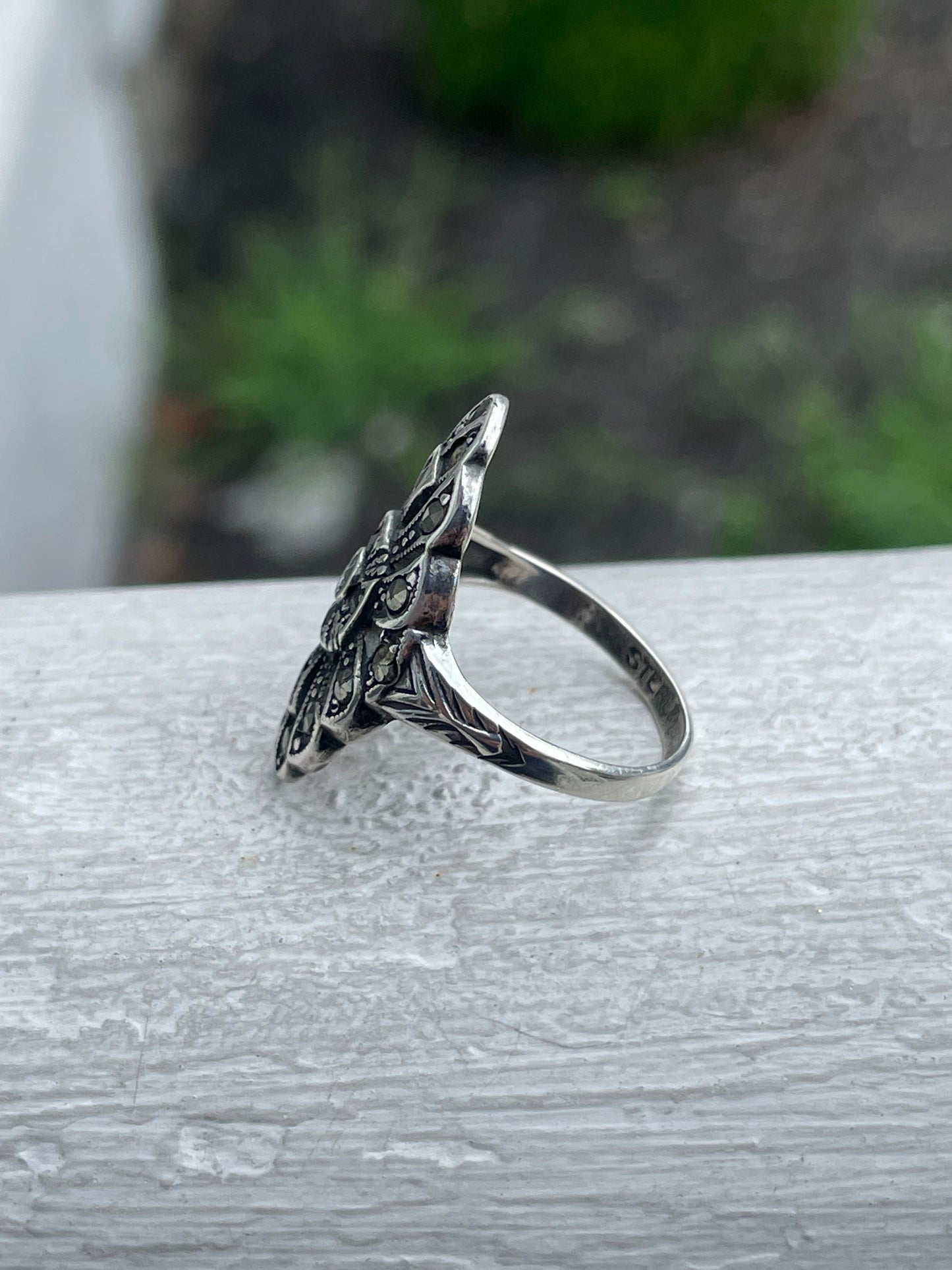 925 Sterling Silver Vintage Art Deco Marcasite Ring Size 6.5