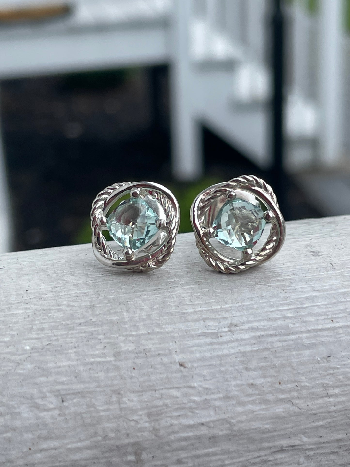 Designer David Yurman 925 Sterling Silver & 14k Gold Aquamarine Infinity Earrings