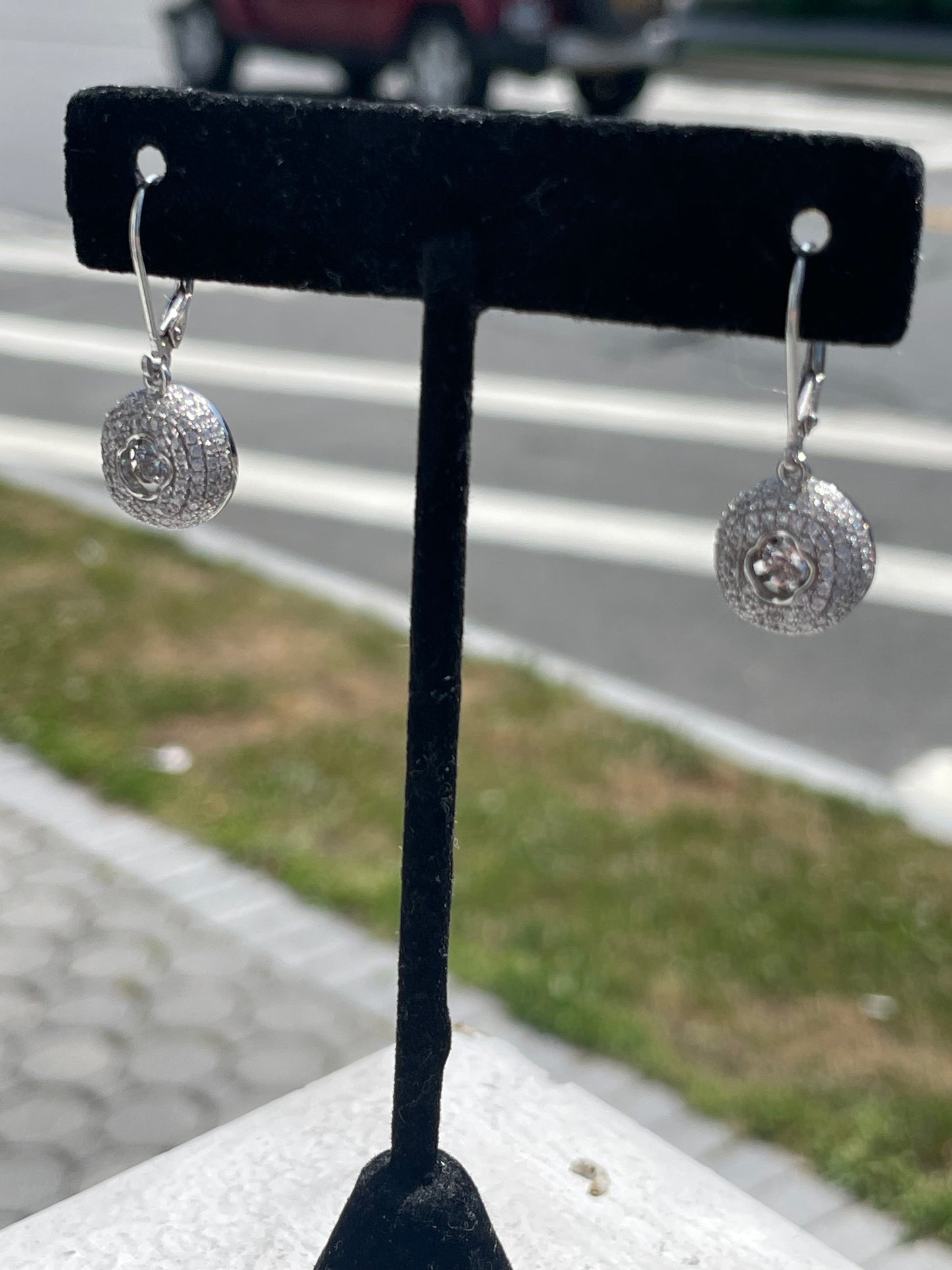 925 Sterling Silver Sparkling Cz Floater Dangle Earrings