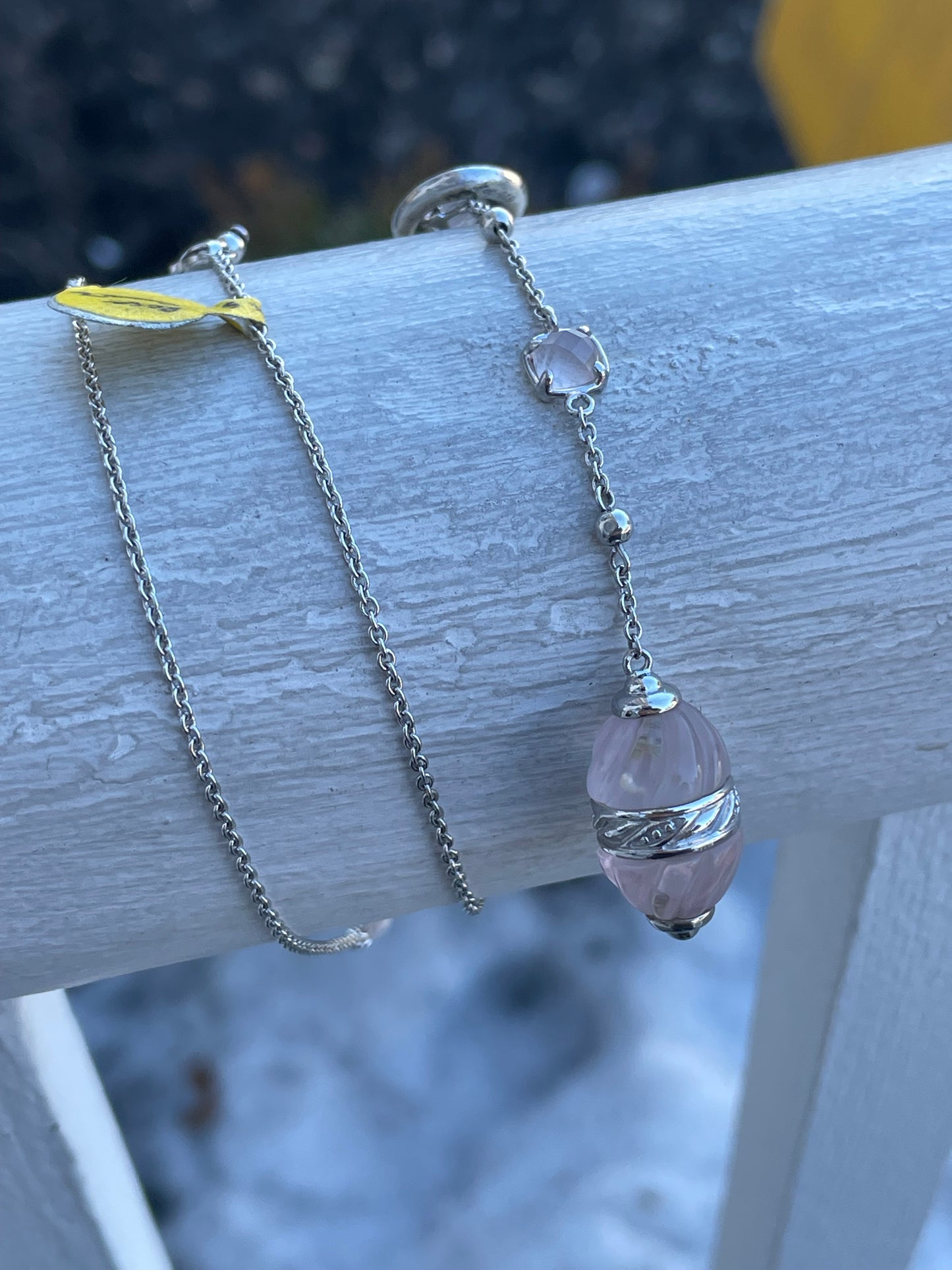 925 Sterling Silver Rose Quartz & White Agate Lariat Necklace