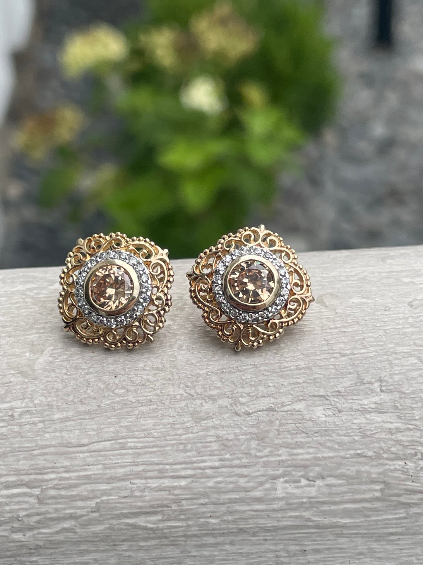 925 Sterling Silver Filigree Citrine Stud Earrings