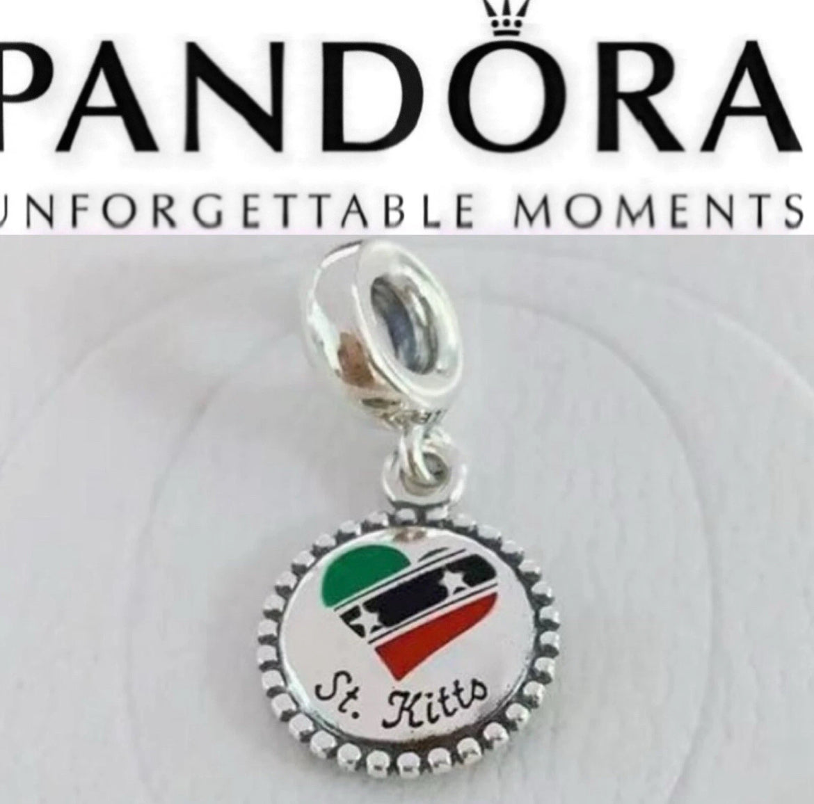 Pandora St. Kitts & Nevis Heart Flag Island Country Exclusive Travel Vacation Dangle Charm