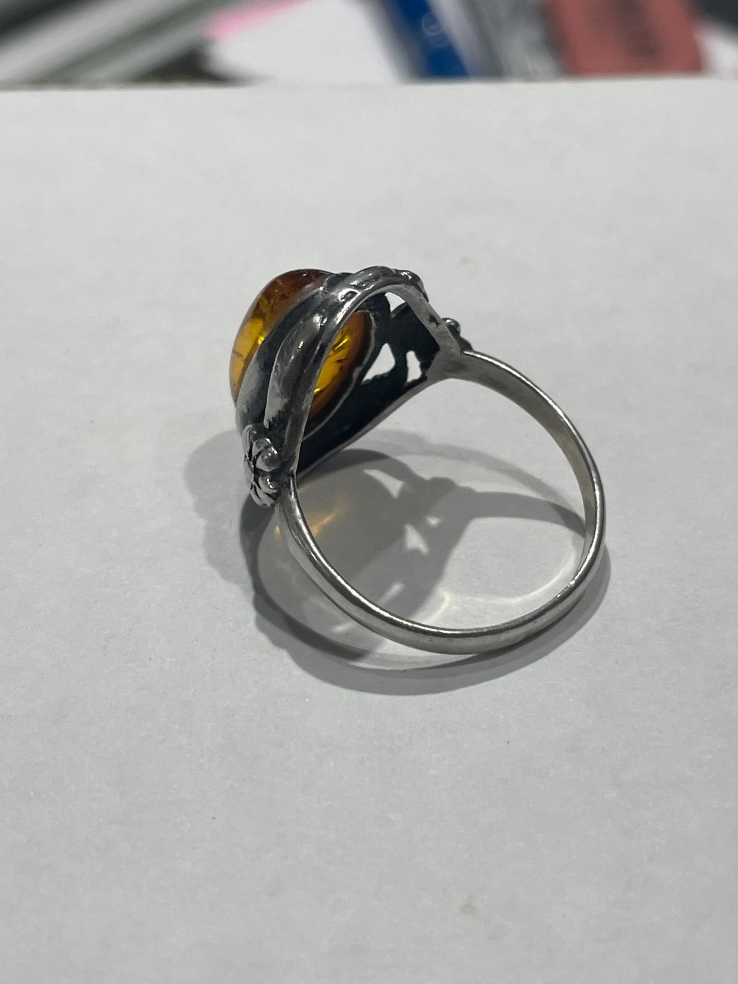 925 Sterling Silver Vintage Amber Ring Size 9