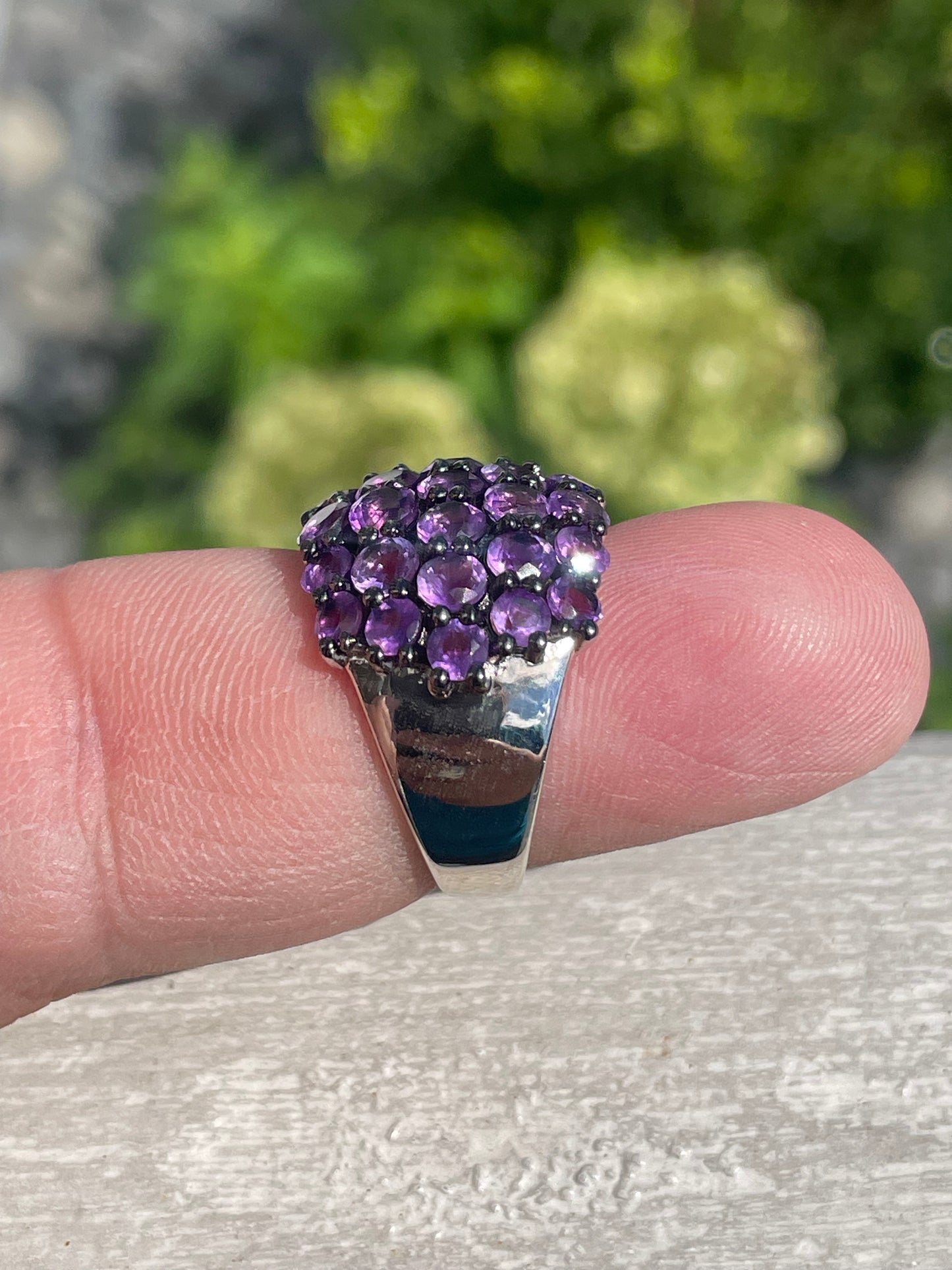 925 Sterling Silver Natural Amethyst Cluster Ring Size 7