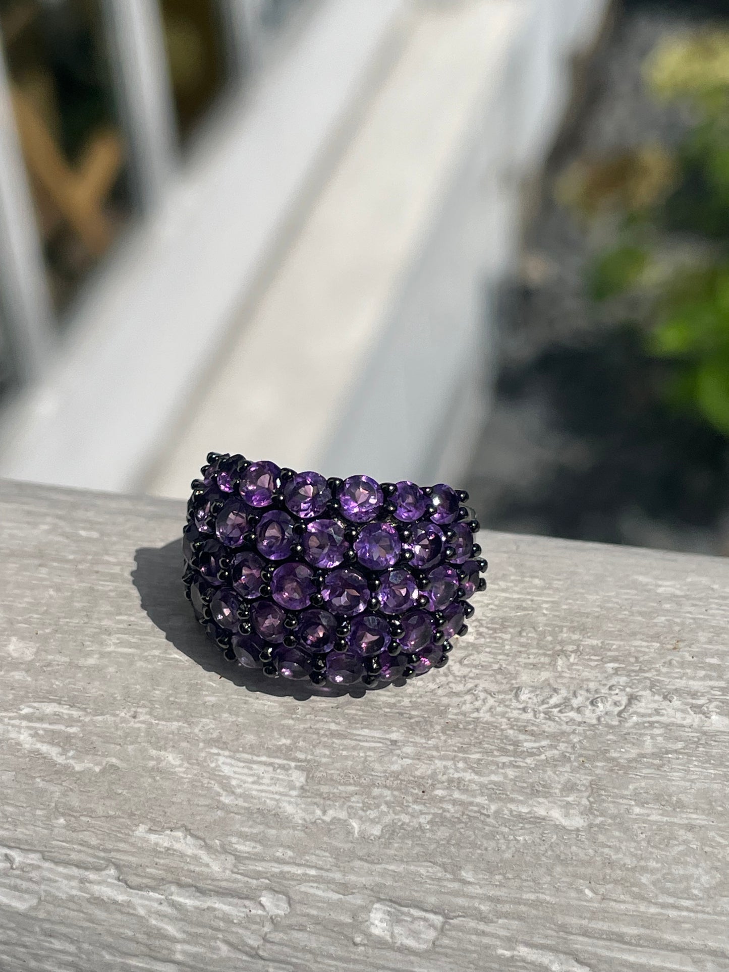 925 Sterling Silver Natural Amethyst Cluster Ring Size 7
