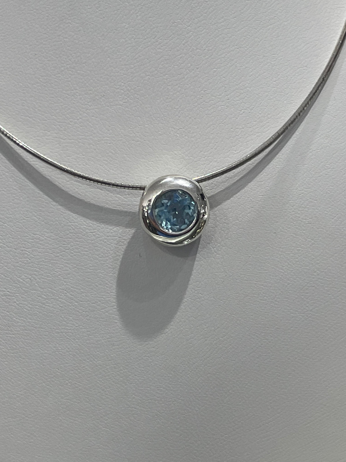 925 Sterling Silver Blue Topaz Bezel Set Omega Necklace