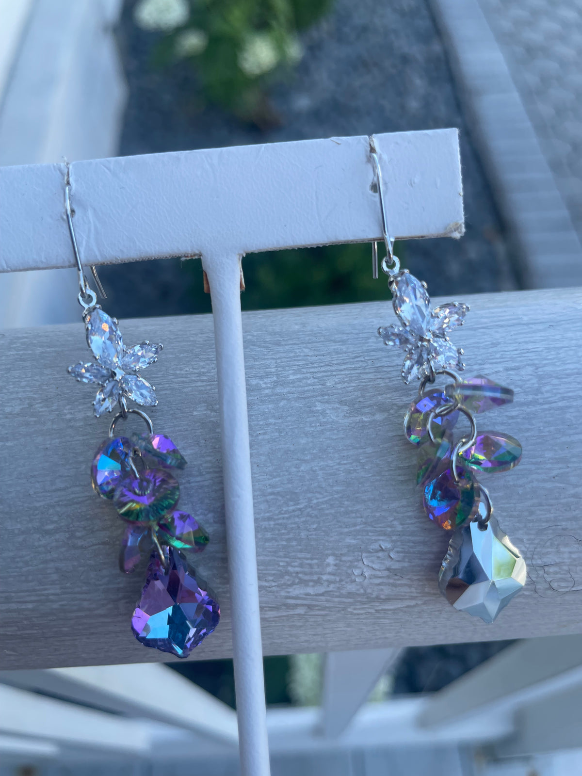 Silver Plated Mystic Crystal Chandelier Dangle Earrings
