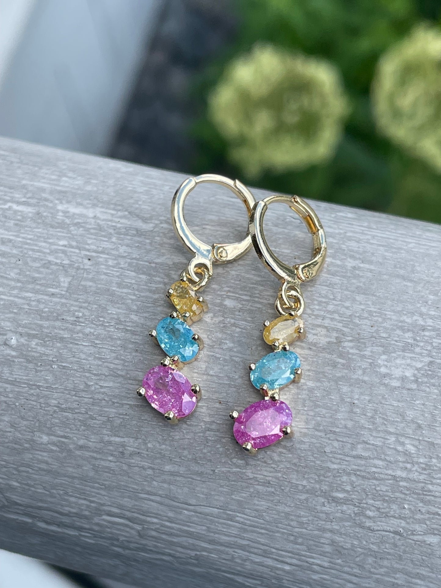 Gold Plated Candy Crush Pastel Stone Color Dangle Earrings
