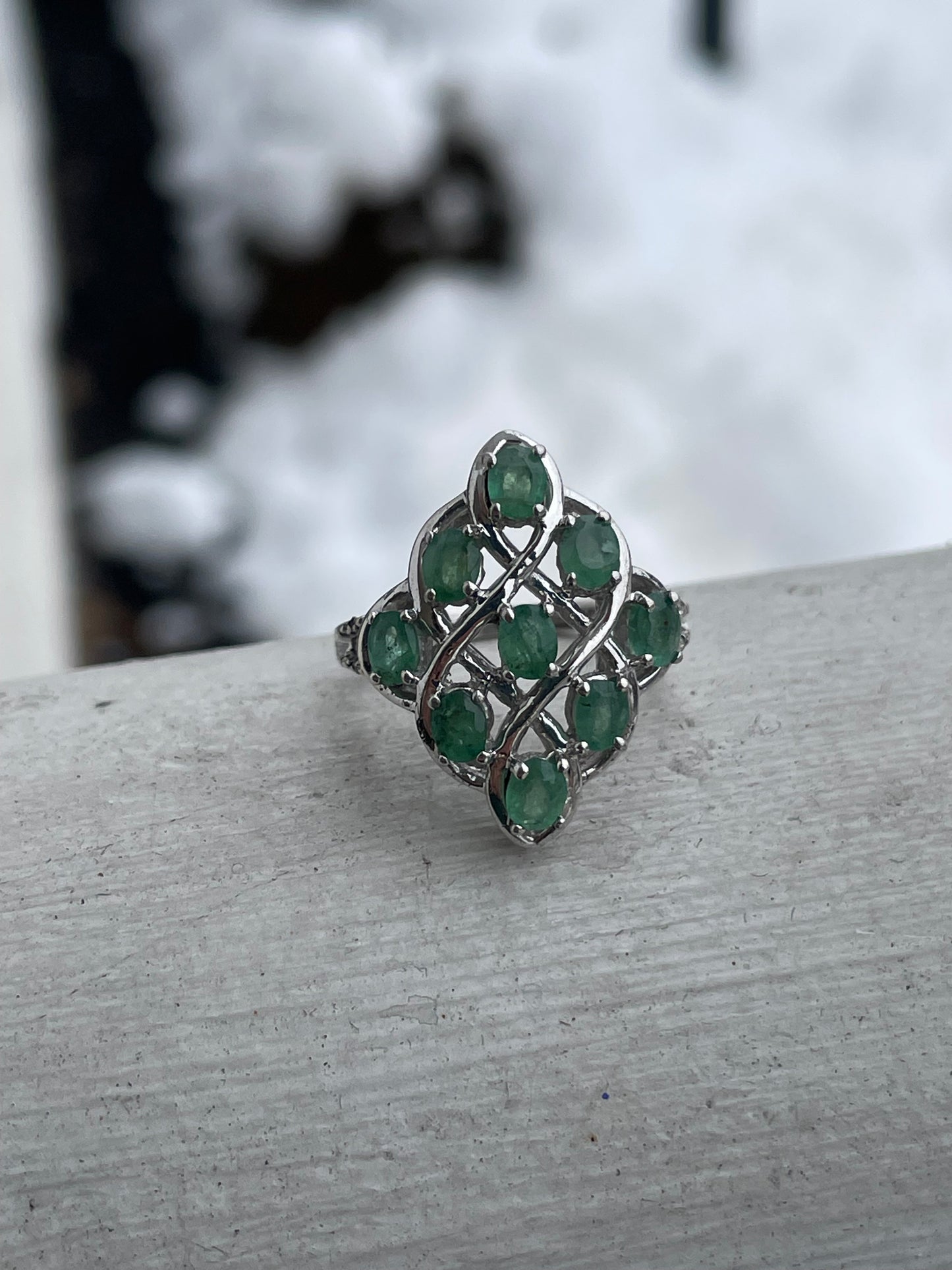 925 Sterling Silver Natural Emerald Cluster Ring Size 6