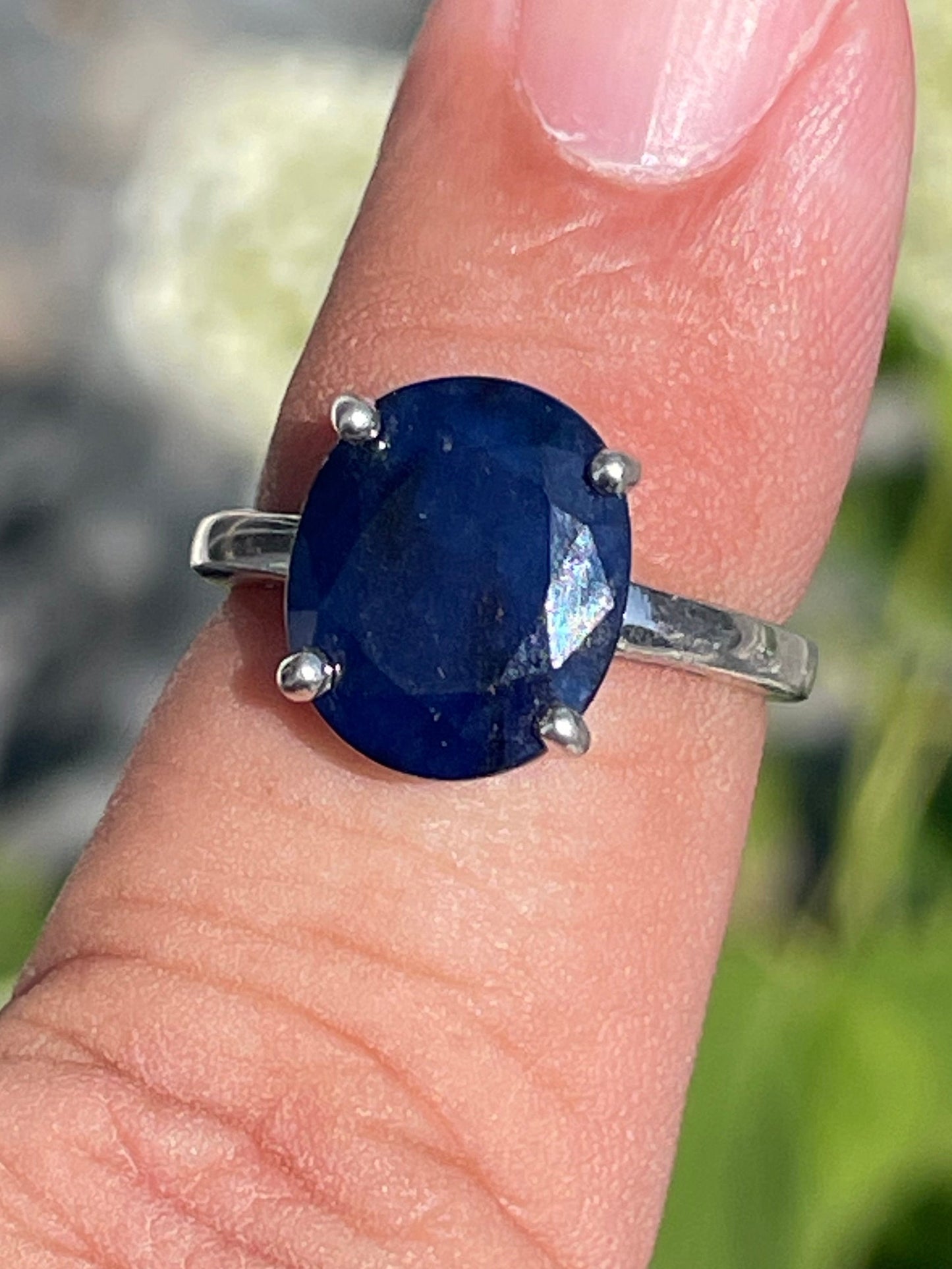 925 Sterling Silver Large Natural Sapphire Solitaire Ring Size 6