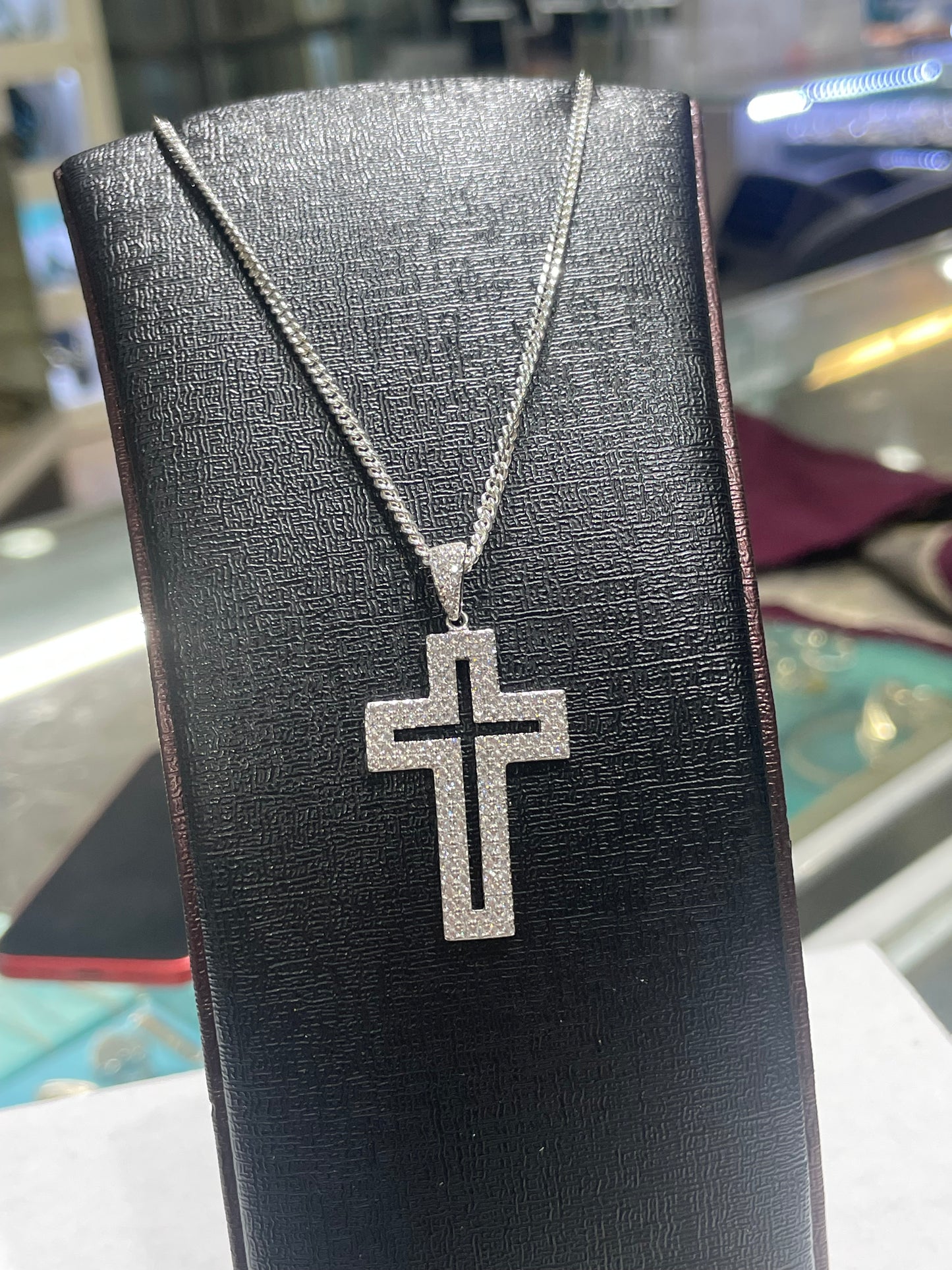 925 Sterling Silver Openwork Sparkling Cz Cross Necklace