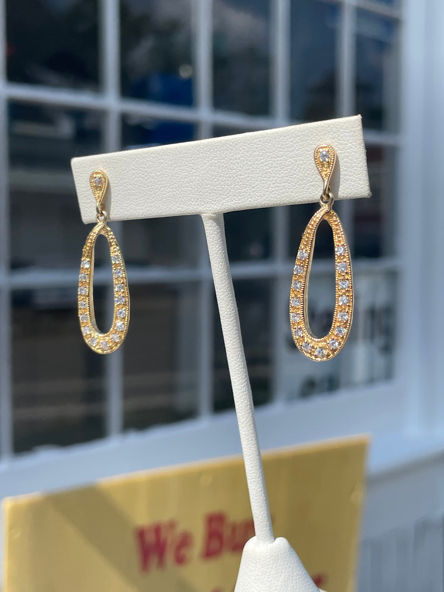 925 Sterling Silver Vermeil Cz Oblong Dangle Earrings