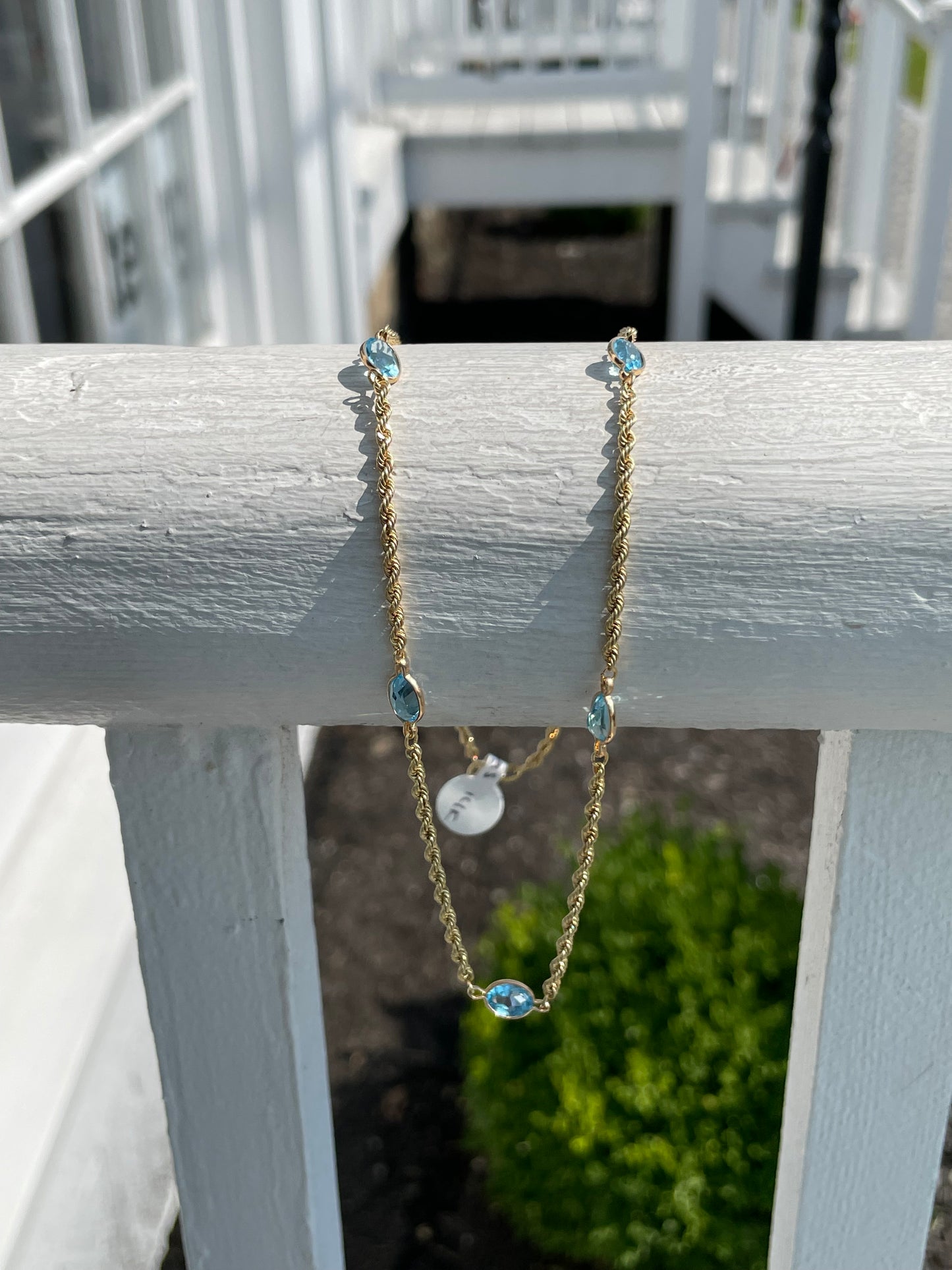 14k Gold Blue Topaz by the Yard Rope Chain Necklace