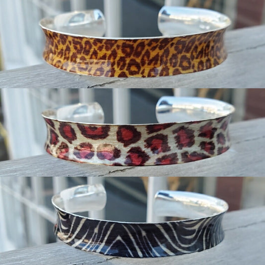 925 Sterling Silver Animal Print Enamel Bangle Cuff Bracelets