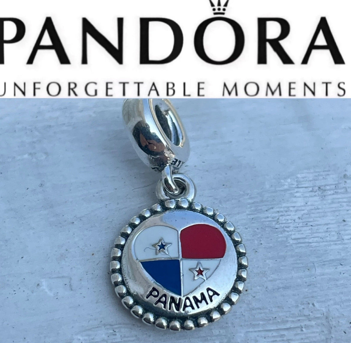Pandora Panama Heart Flag Country Exclusive Travel Dangle Charm