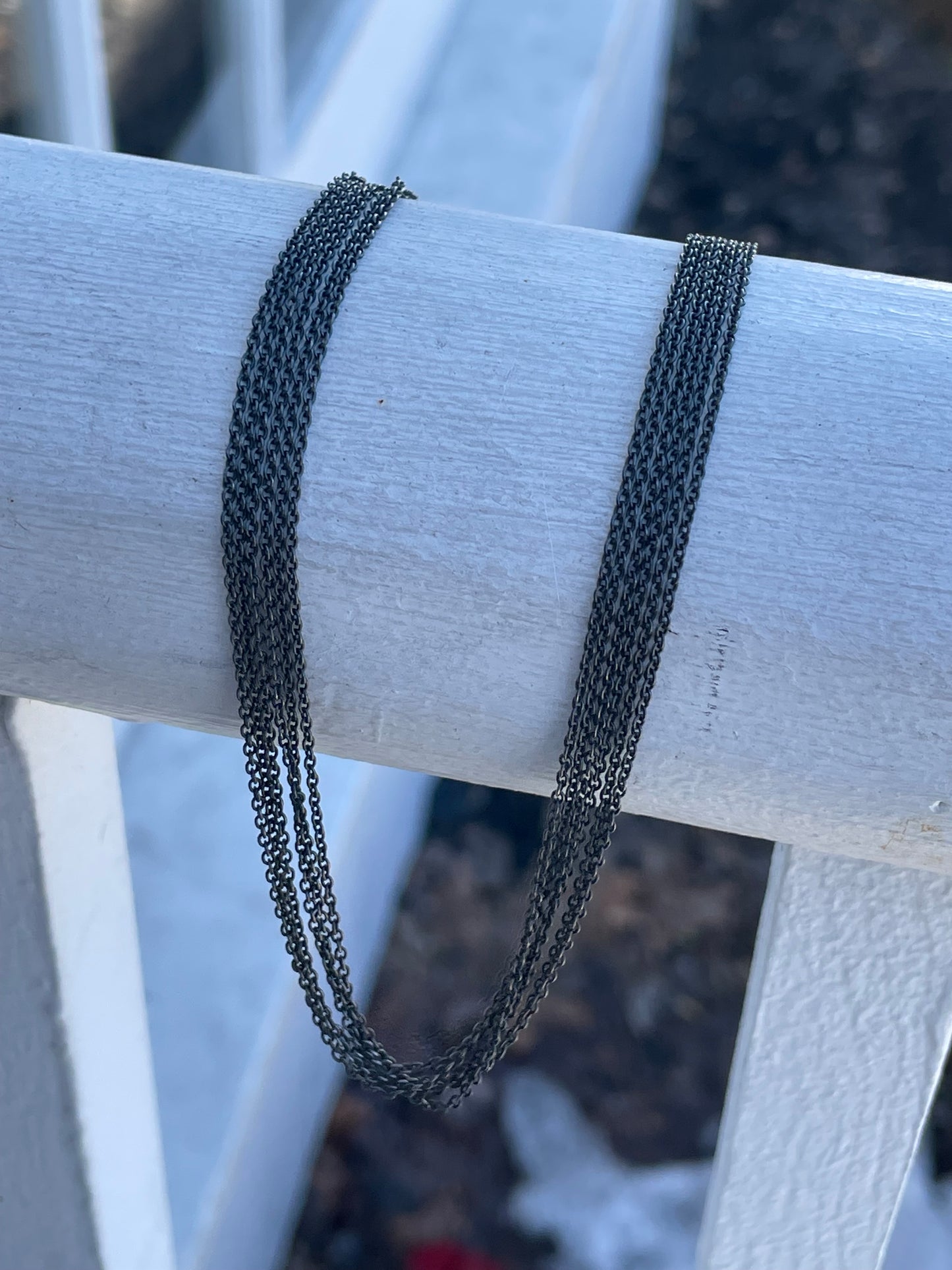 925 Oxidized Sterling Silver Multi Strand Rolo Link Necklace 16”