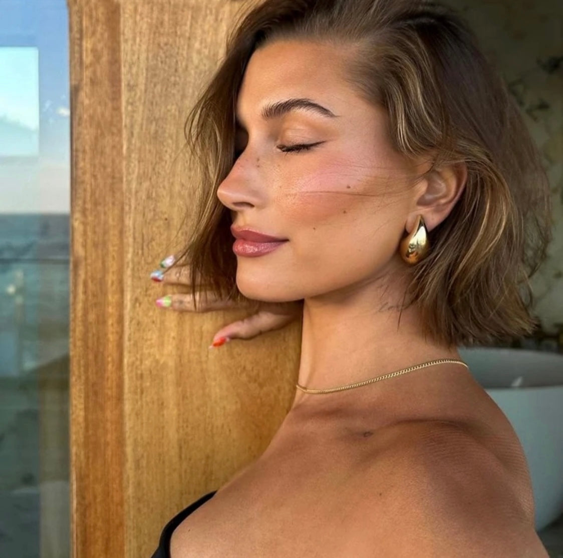 Hailey Bieber Bottega Veneta Style Thick Tear Drop Lightweight Stainless Steel Vermeil Earrings