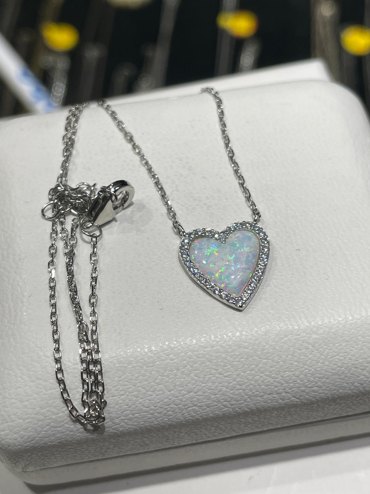 925 Sterling Silver Opal Heart Necklace