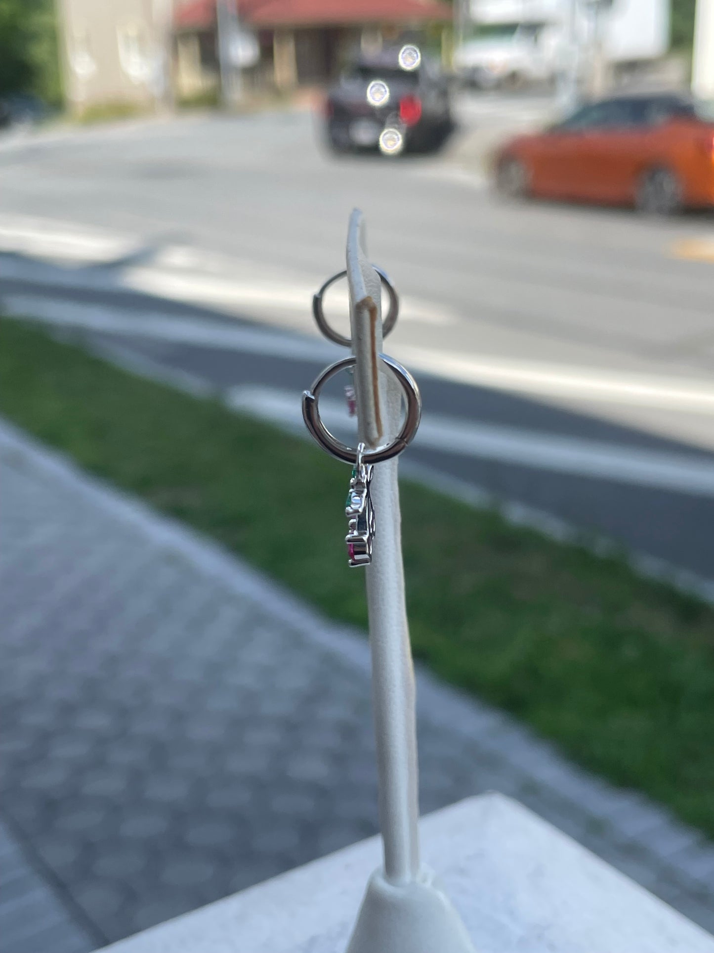 925 Sterling Silver Petite Cherry Dangle Huggie Hoop Earrings