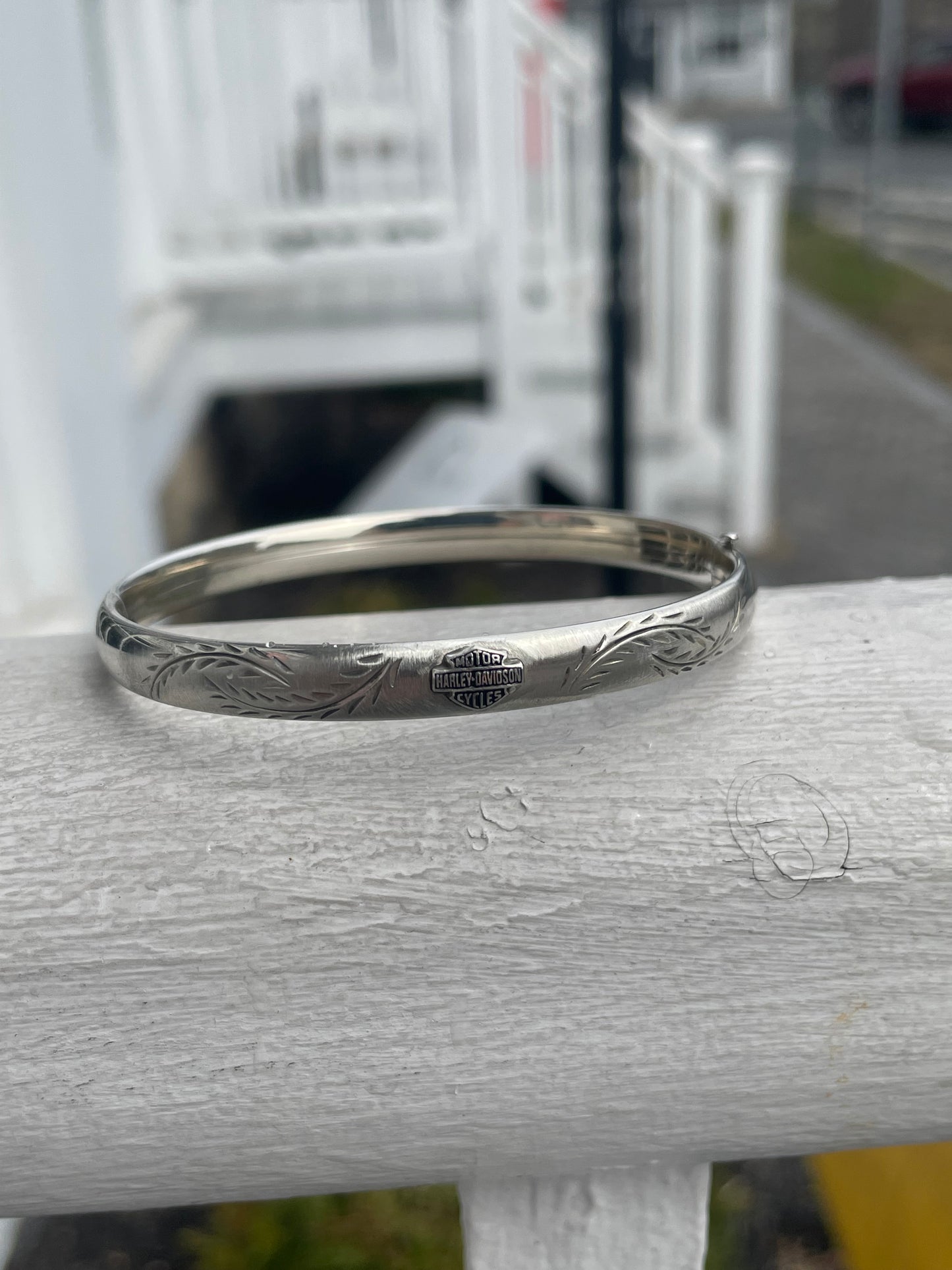 925 Sterling Silver Harley Davidson Diamond Cut Bangle Bracelet 7.5”