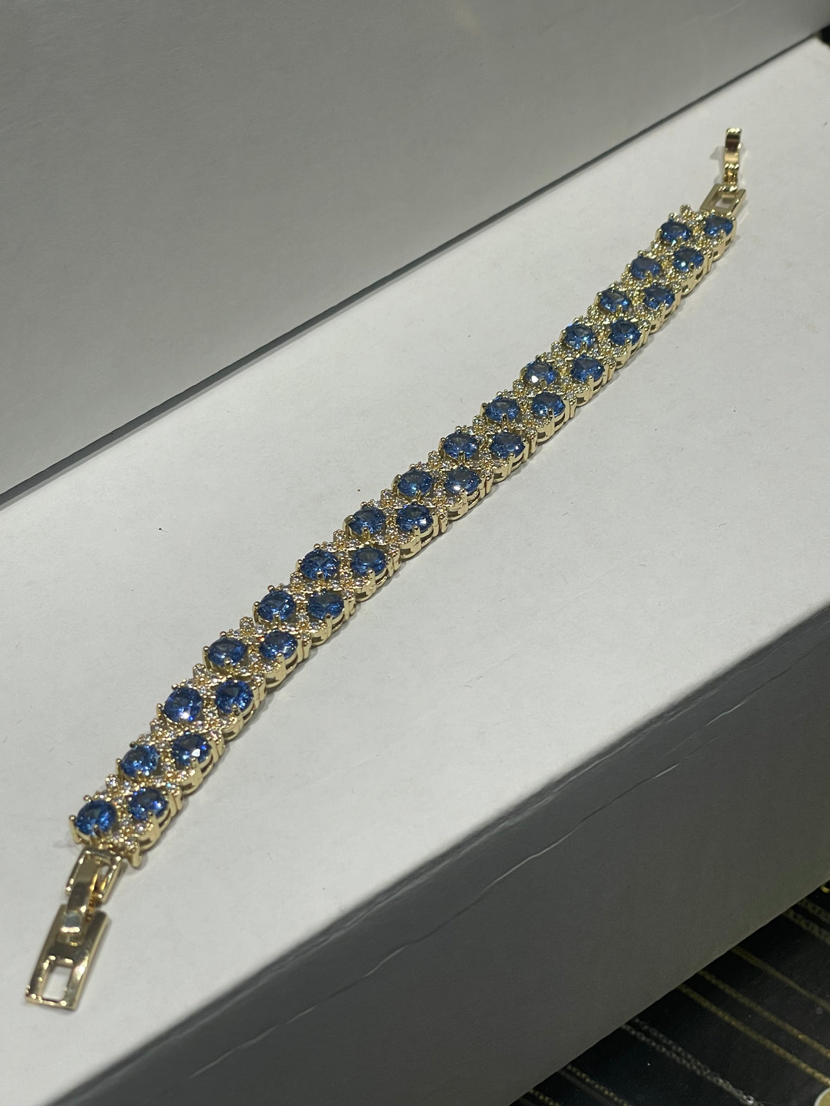 Simulated Tanzanite & Cz Double Row Gold Plated 7” Tennis Bracelet