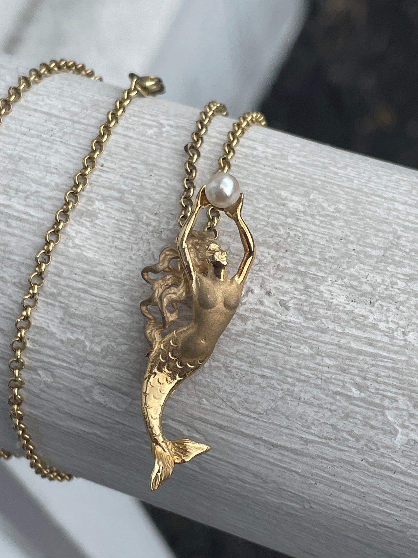 14k Solid Gold Handmade Freshwater Pearl Mermaid Necklace