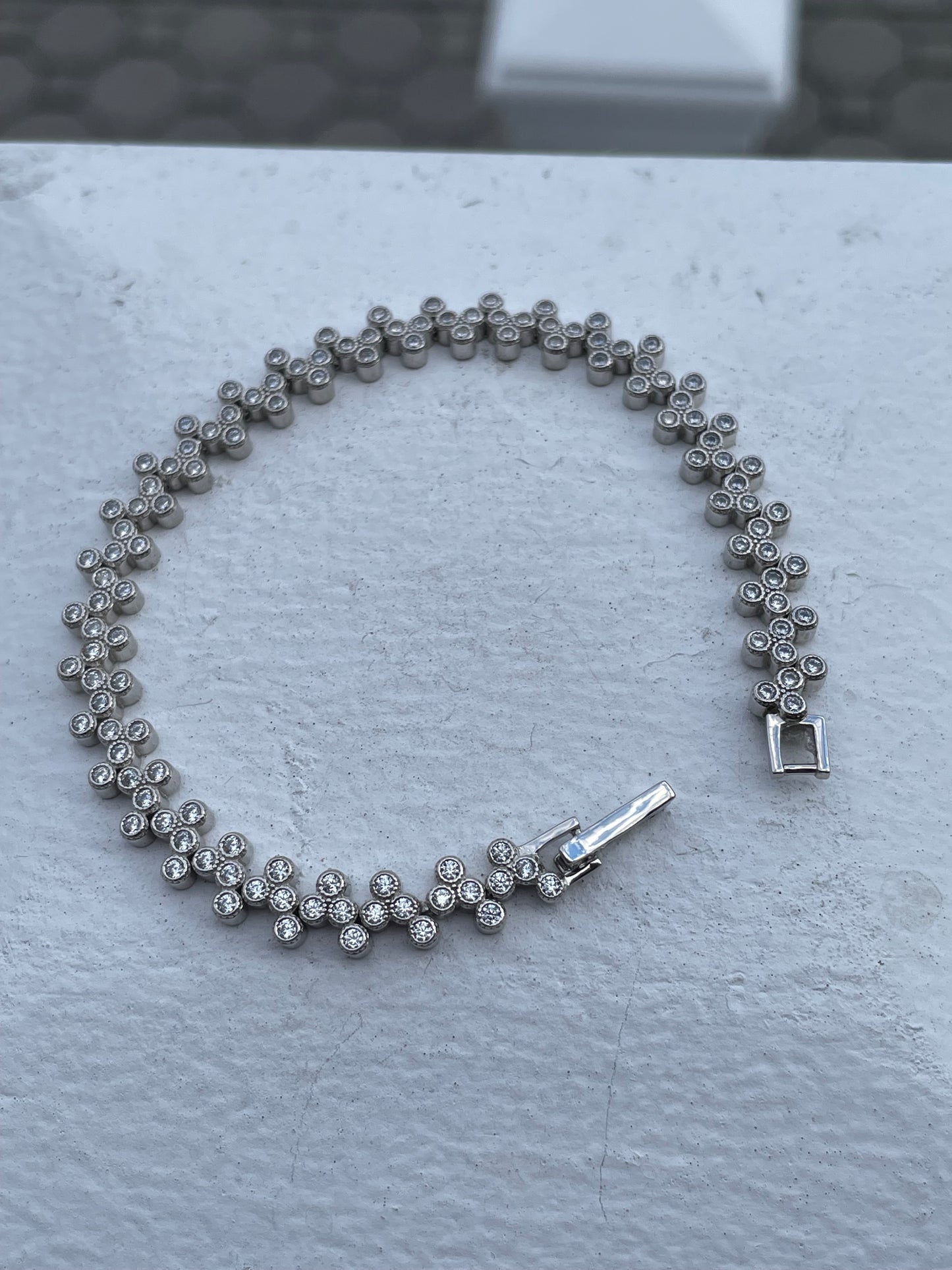 925 Sterling Silver Cubic Zirconia Cluster Tennis Bracelet 7”