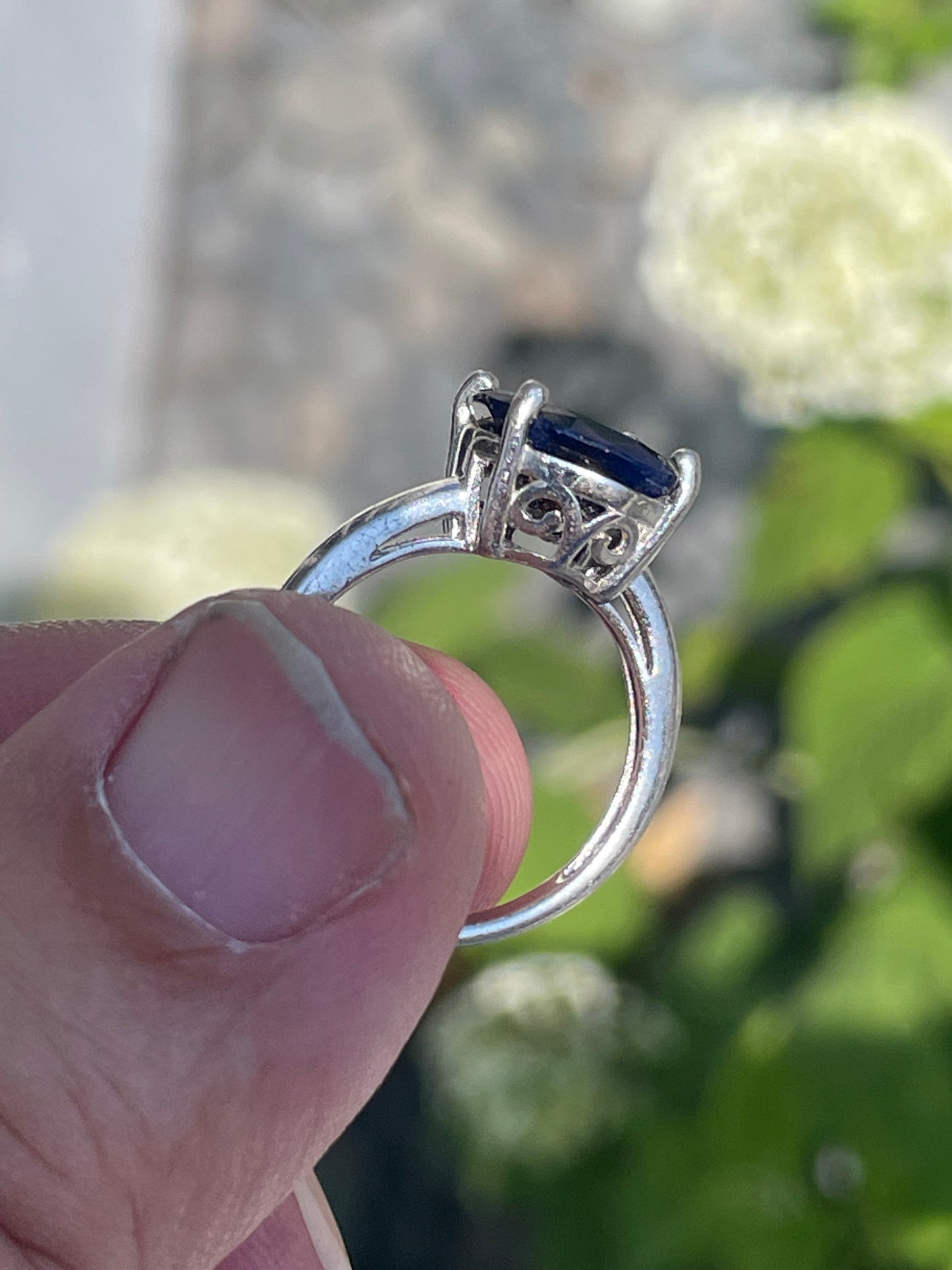 925 Sterling Silver Large Natural Sapphire Solitaire Ring Size 6